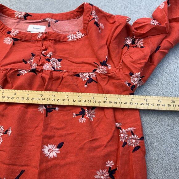 Old Navy Dress Girls Teens XL 14 Linen Blend Orange Pink Floral Cottage Core - Picture 6 of 7